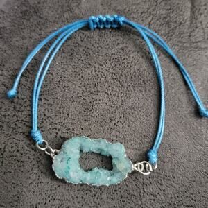 Aqua blue druzy crystal geode adjustable bracelet handmade